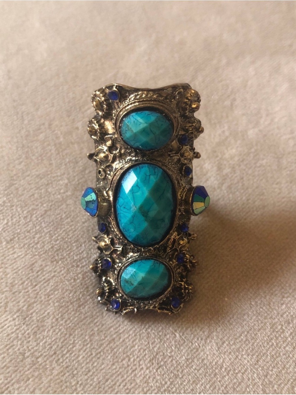 Vintage Style Gold and Bronze Tone Turquoise Ring - Women Jewelry